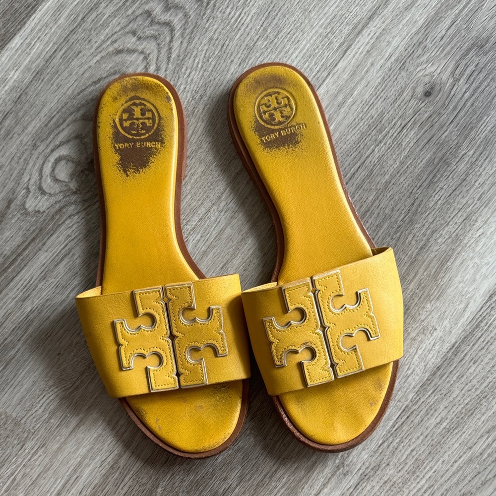 Tory Burch Mustard Yellow Slide Sandals - Picture 2 of 6